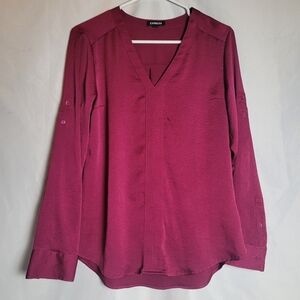 Express Magenta Vneck Long Sleeve Pullover Blouse Size L
